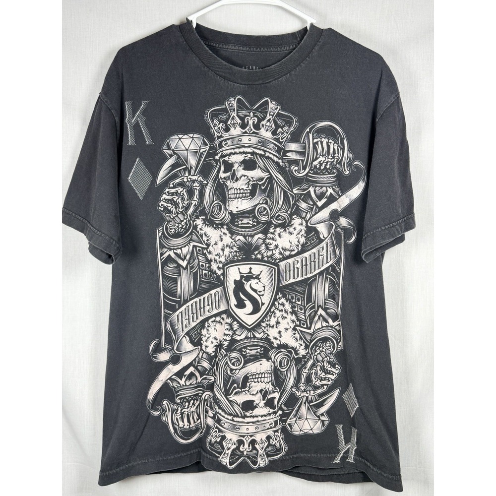 Ogabel Skull King Graphic T Shirt‎ Mens L Black Rasta Reggae Gothic Streetwear